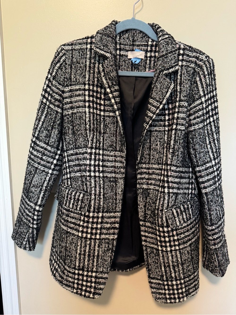 LOFT Black & White Plaid Tweed Blazer